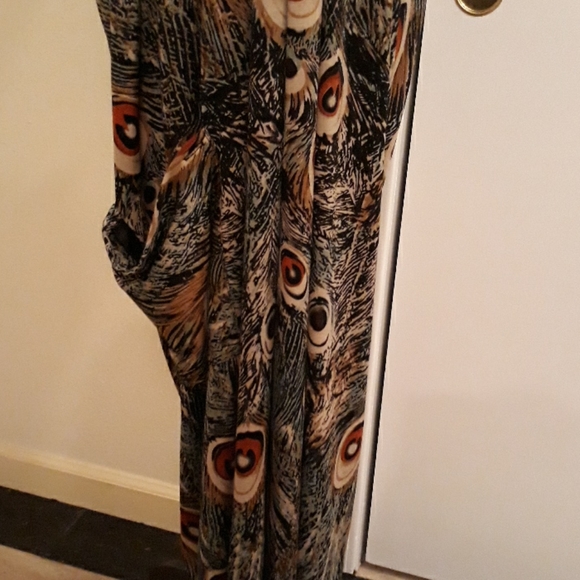 👙🦚Peacock Print Swimsuit Cover/Robe W/ Belt Sz L - Picture 3 of 9
